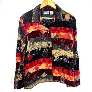 CHICOS Design vintage silk velvet patchwork embroidered floral‎ blazer womans 2